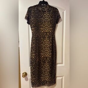 Steve Madden Sheet Leopard Print Short Sleeve Women's Dress